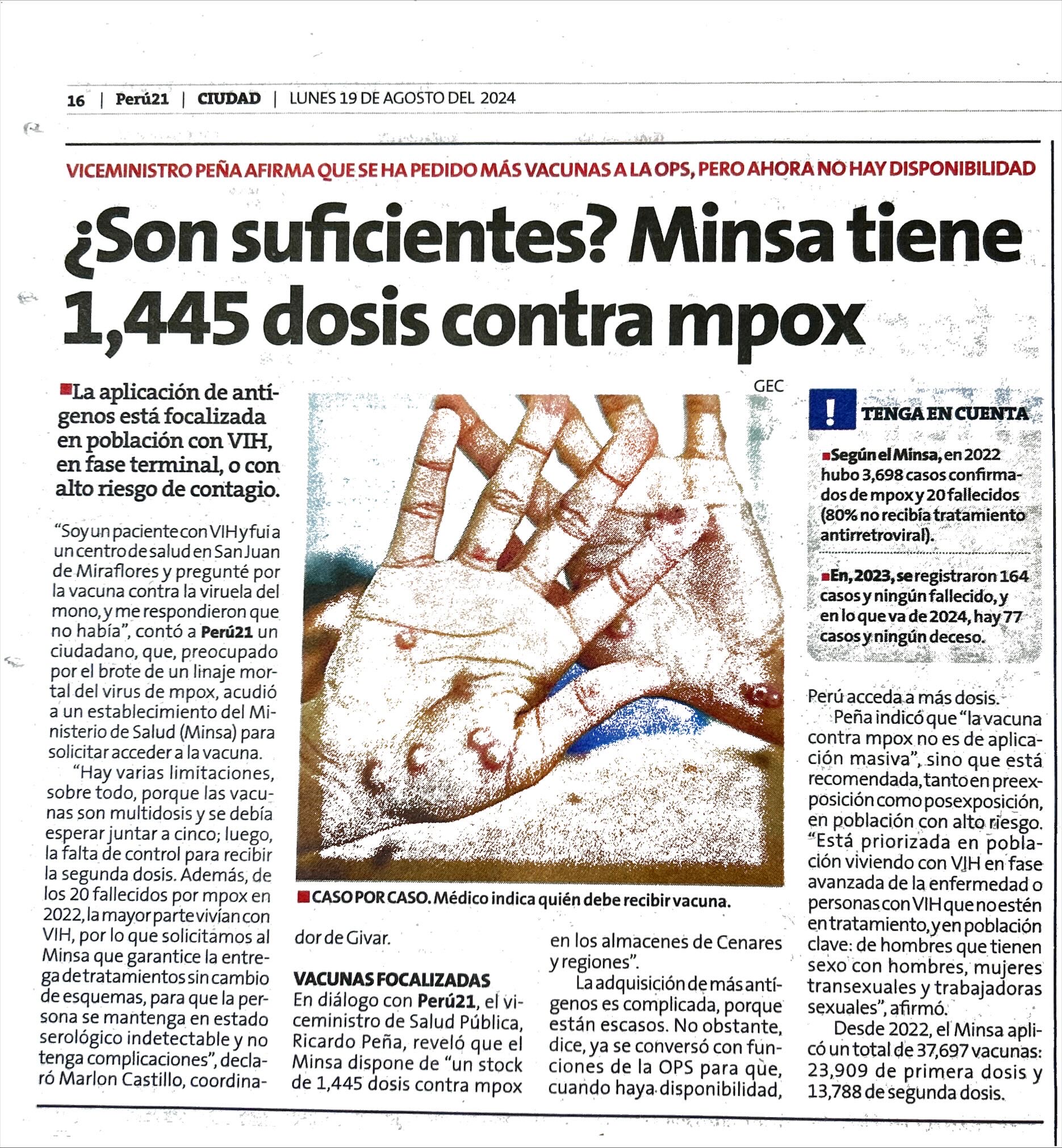 Perú 21: ¿Son suficientes? Minsa tiene 1,445 dosis…